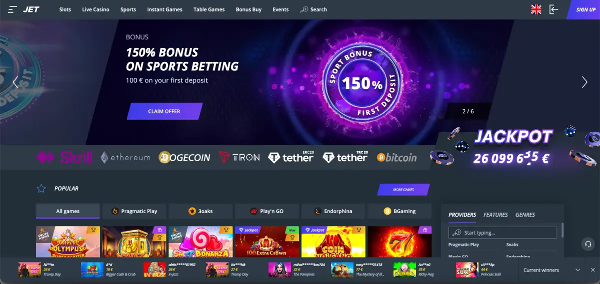 Jet Casino deposit and withdrawal limits
