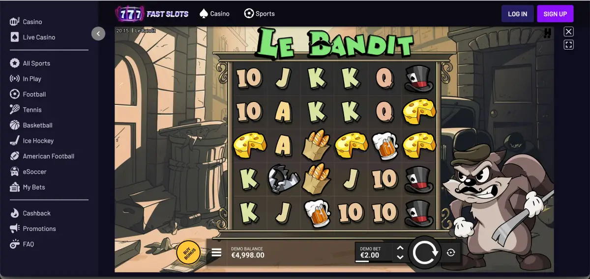 Le Bandit Fast Slots gameplay reels and symbols