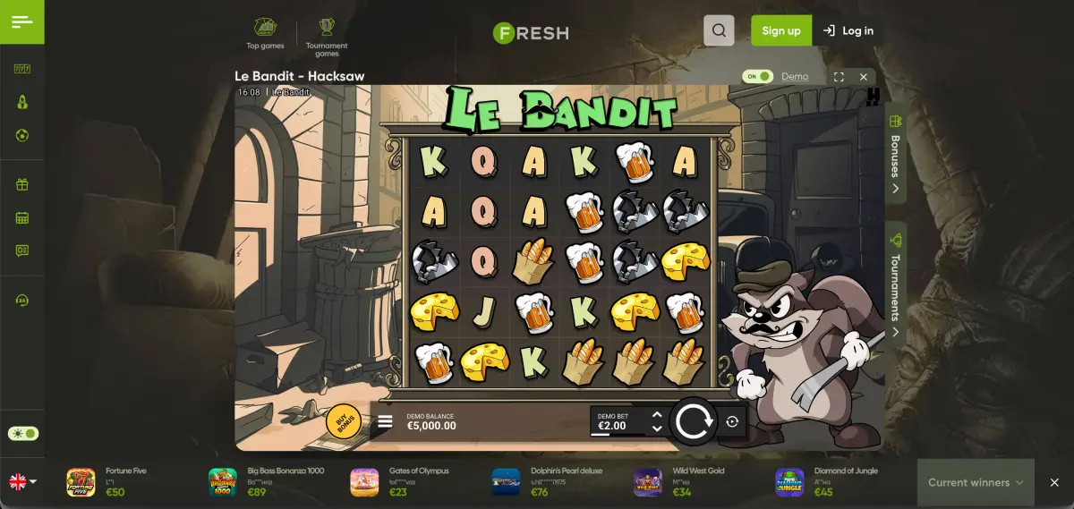 Demo mode of Le Bandit Fresh casino