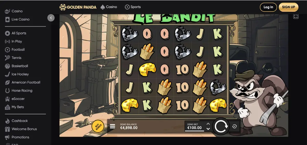 Le Bandit Golden Panda casino slot gameplay screen