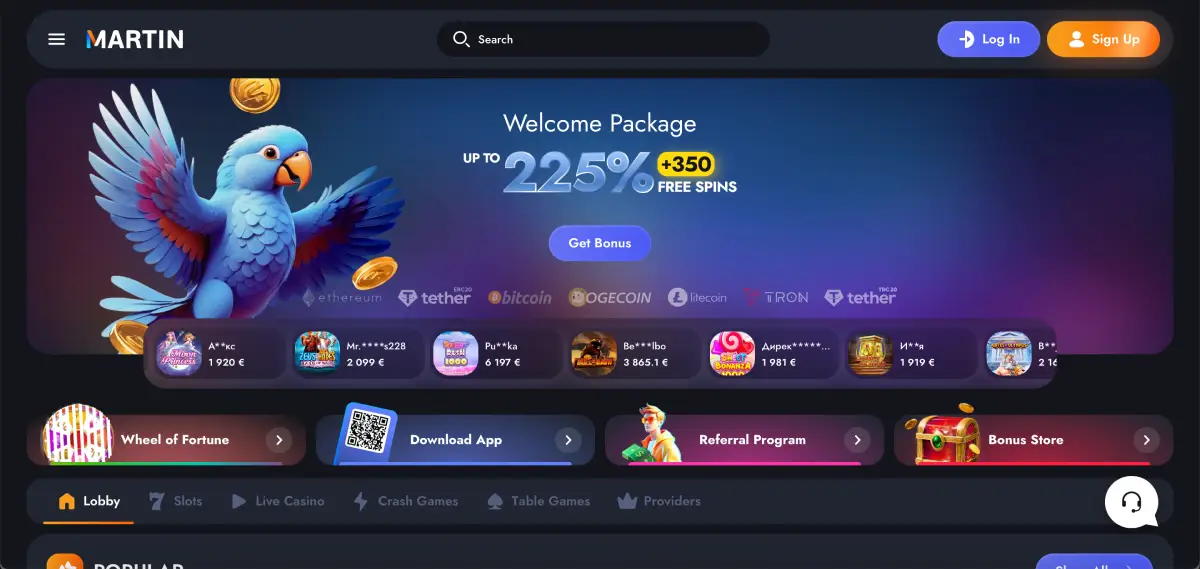 Le Bandit Martin casino main page