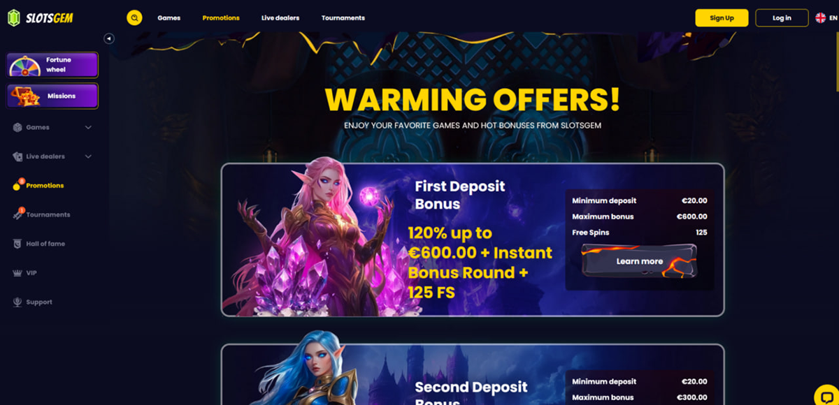 SlotsGem bonus welcome offer for the first four deposits