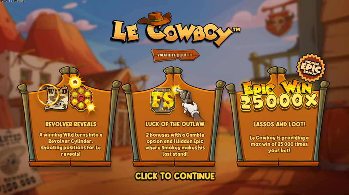 Le Cowboy slot gameplay screen