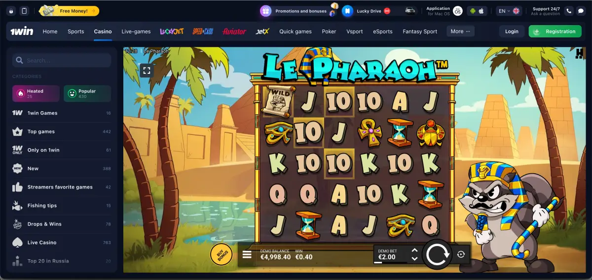 Le Pharaoh slot gameplay screen