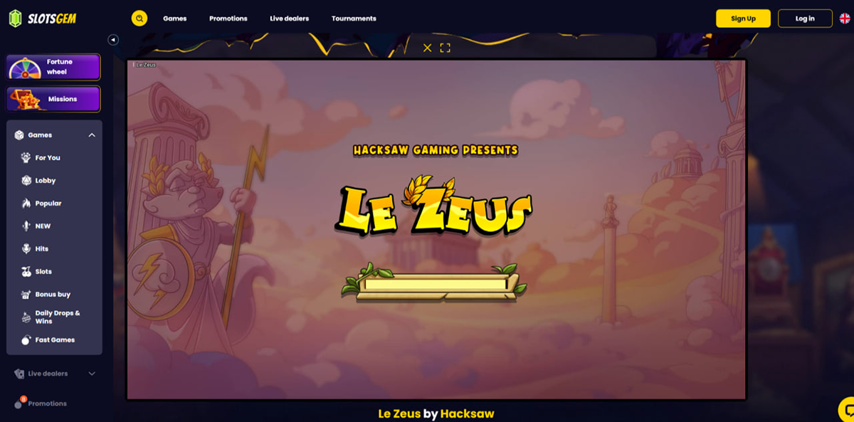Le Zeus slot gameplay screen